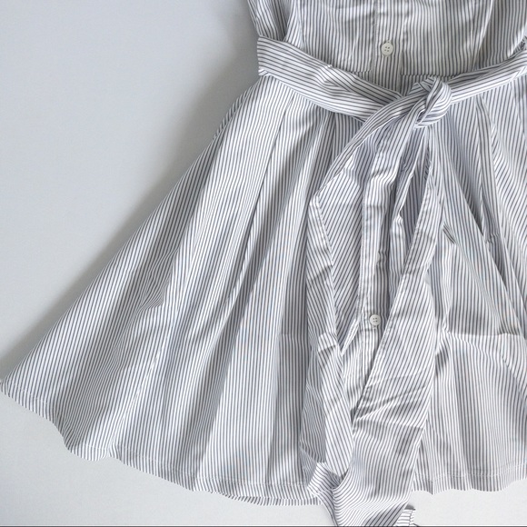 Leibl ‘38 Button Down Pinstripes Tie Waist A-line Collared Mini Dress, XS - Picture 3 of 4